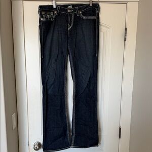 True Religion Dark Indigo Wide Leg Jeans with Contrast Stitching